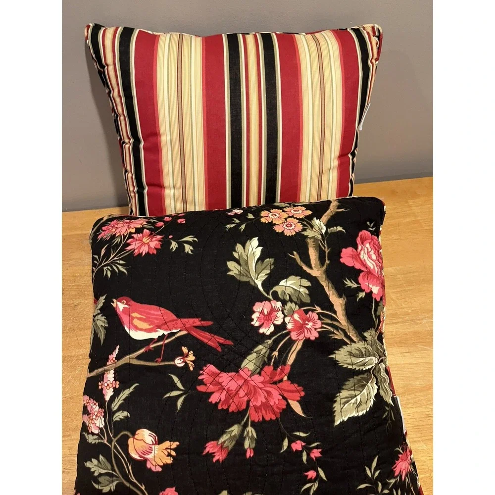 Waverly Chirping Bird Noir Throw Pillows Set‎ Of Two Black Birds Bedding